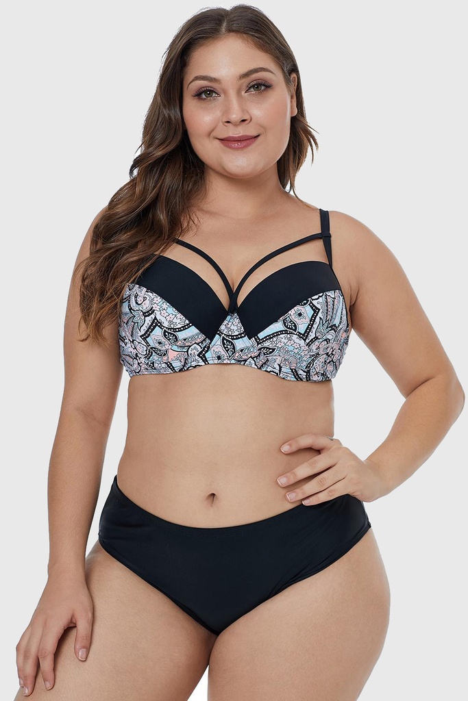Floral Paisley Print Plus Size Swimwear/trajes de baño