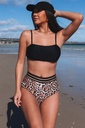 Black Strappy Cage Back Leopard High Waist Bikini /trajes de baño