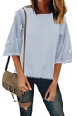 Sky Blue Crew Neck Kimono Sleeve Knit Top