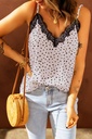 Pink Spotted Print Crochet V Neckline Spaghetti Straps Tank Top