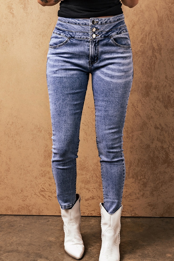Light Blue Washed High Waist Buttons Skinny Jeans