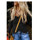 Black Solid Color Ribbed Texture Slim Top