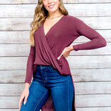 lon sleeve V neck Burgandy