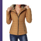 Camel Faux Fur Collar Trim Black Quilted Jacket
