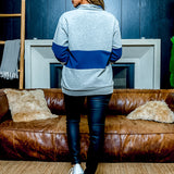 boyfriend pullover. gray/blue