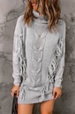 Gray Twist Fringe Casual High Neck Sweater Dress LC273304-11