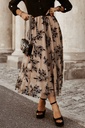 Apricot Floral Leaves Embroidered High Waist Maxi Skirt LC721228-18
