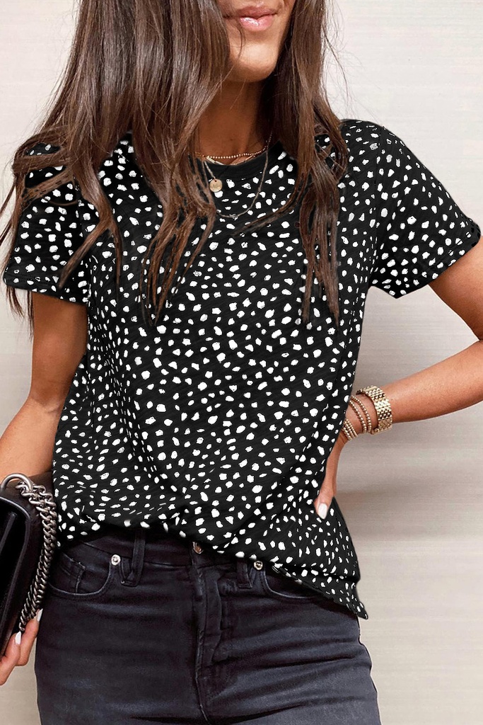 Black Cheetah Print O-neck Short Sleeve T Shirt LC25218993-2