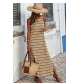 Khaki Stripe Print Open Back Sleeveless Maxi Dress with Slits LC6113424-16