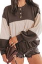 Khaki Buttons Pullover Colorblock Sweatshirt