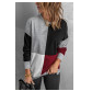 Red Color Block Round Neck Long Sleeves Pullover Sweatshirt