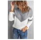 Gray Colorblock V Neck Casual Sweater