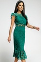 Green Flutter Sleeves Lace Lined Ruffled Midi Dress