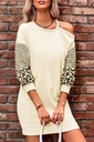 Apricot Leopard Striped Patchwork Cut Out Long Sleeve Mini Dress