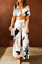 Tropical Print Crop Top and Flare Wide Leg Pants Set
