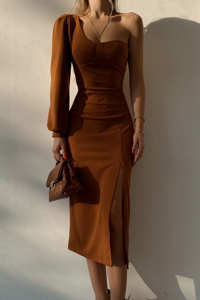 Khaki one shoulder dress