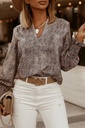 Leopard V-neck Smocking Bishop Sleeve Leopard Blouse