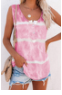 Pink Tie Dyed Buttoned Round Neck Tank Top