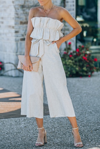 Beige Strapless jumpsuit