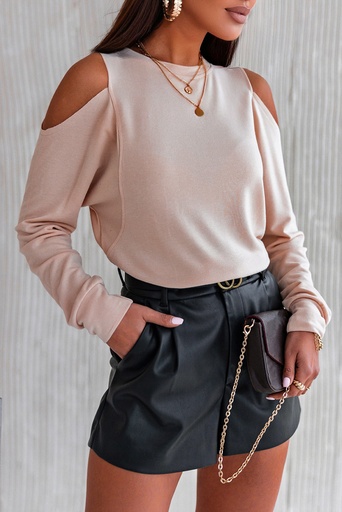 Khaki Cold Shoulder Pullover Sweatshirt