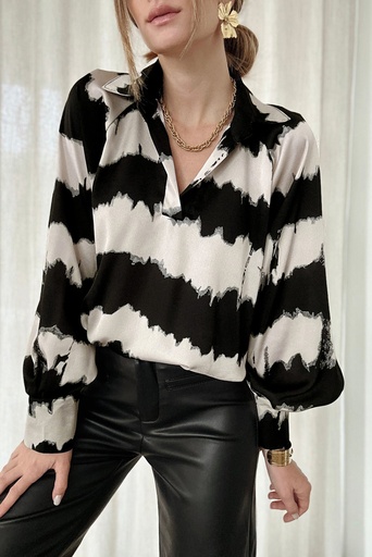 Black Striped Turn Down camisa