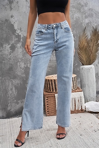 Sky Blue High Rise Slit Anklet Flare Jeans