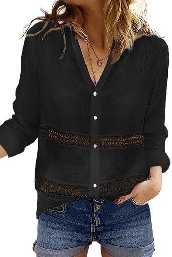 Black Long Sleeve Crochet camisa