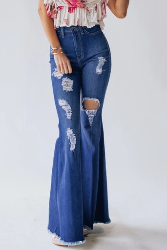 High Waist Hole Ripped Bell Jeans