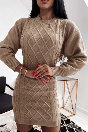 Aprciot Geometric Texture Bodycon Sweater Dress