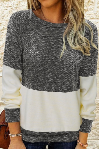 Gray Color Block Raglan Long Sleeve Top