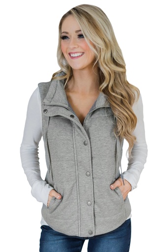 Gray Quilted Mock Neck Vest