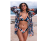 Blue Floral Triangular Bikini Set with Swimsuit Cover up/trajes de baño