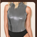 Silver Sequin High Neck Sleeveless Bodysuit