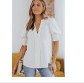 White Solid Color Half Sleeve V Neck Blouse