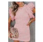 Pink Ruffle Tulle Sleeve Ribbed Knit Bodycon Dress