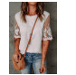 White Floral Lace Sleeve Patchwork Top LC25113025-1