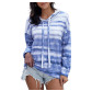 Sky Blue Tie Dye Long Sleeve Drawstring Hoodie