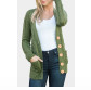 Green Buttons Pocket Knitted Open Front Sweater