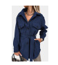 Blue Lapel Button-Down Coat with Chest Pockets