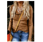 Brown Solid Color Ribbed Texture Slim Top with Button