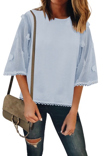 Sky Blue Crew Neck Kimono Sleeve Knit Top