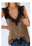 Brown Lace Swiss Dots V Neck Tank