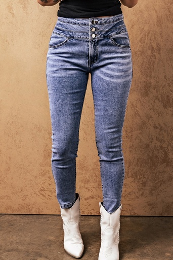Light Blue Washed High Waist Buttons Skinny Jeans