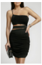 Black One Shoulder Hollow Out Bodycon Ruched Package Hip Mini Dress