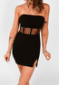 Black Polka Dot Mesh Patchwork Split Bandeau Bodycon Mini Dress LC619770-2