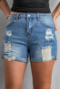 Folded Hem Ripped High Waist Denim Shorts