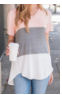 Pink Color Block V Neck T-shirt
