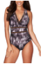 Leopard Print Lattice Plunge One Piece /trajes de baño
