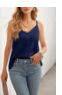 Navy Blue Spaghetti Straps Buttoned V Neck Vest