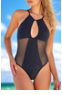 Black Mesh Joint Backless One-piece/trajes de baño